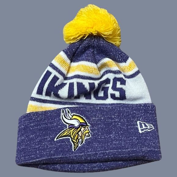 Unisex MN Vikings New Era Purple Heathered Cuffed Knit Pom Hat - Picture 1 of 2